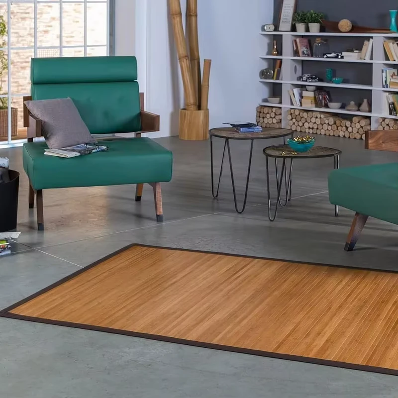 100% Non Slip Bamboo Rug with Border Hand Made Split Bamboo Floor Mat