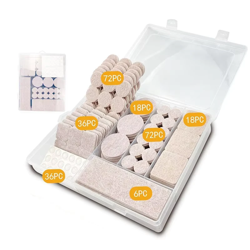 258pcs Chair Self-adhesive Table Mat Floor Furniture Chair Mute Wear-resistant Non-slip Corner Boxed Felt Protective Pad