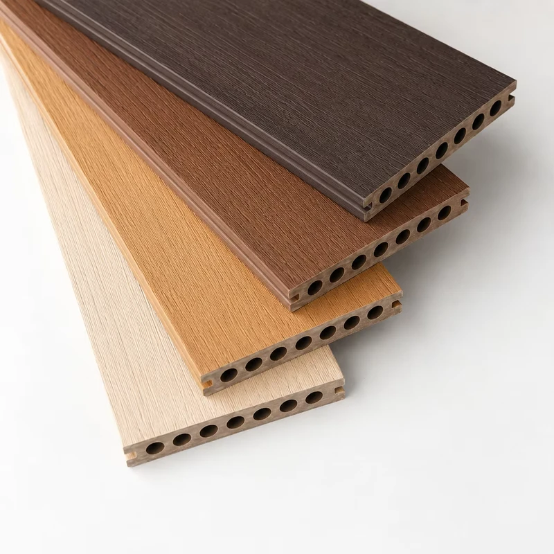 2nd Gen Co-extrusion WPC Decking Board Round Hole Anti-Mold Anti-Slip Waterproof Interlocking Outdoor Humid Garden Flooring