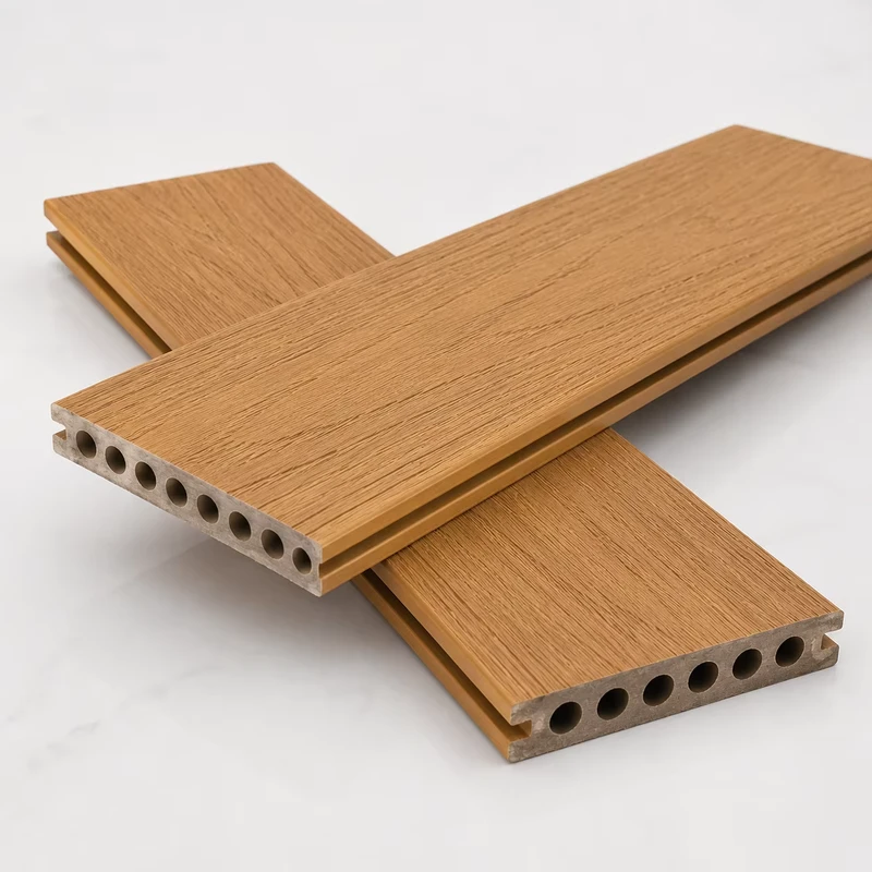 2nd Gen Co-extrusion WPC Decking Board Round Hole Drainage Anti-Slip Waterproof Interlocking Outdoor Poolside Garden Flooring