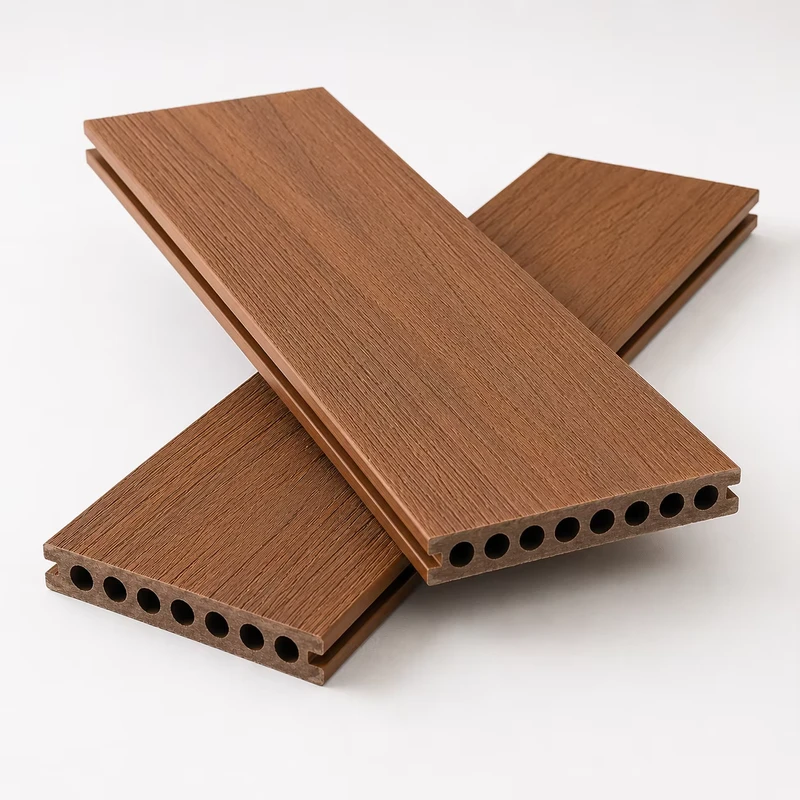 2nd Gen Co-extrusion WPC Decking Board Round Hole Fade Resistant Anti-Slip Waterproof Interlocking Outdoor Pool Garden Flooring