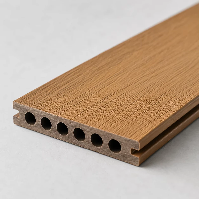 2nd Gen Co-extrusion WPC Decking Board Round Hole Hollow Anti-Slip Waterproof Interlocking Wood Grain Outdoor Garden Flooring