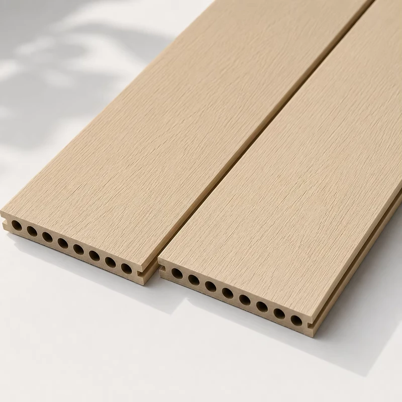 2nd Gen Co-extrusion WPC Decking Board Round Hole Poolside Anti-Slip Waterproof UV Interlocking Outdoor Garden Flooring