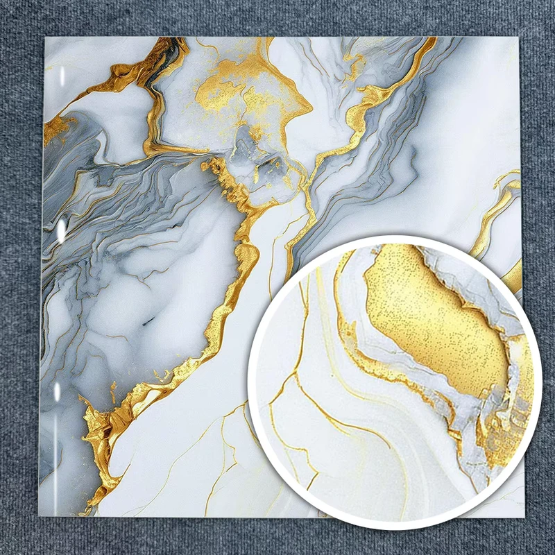 600x600mm Modern High Gloss Gold Marble Look Porcelain Floor Wall Tile with Firebrick Function for Luxury Interior Design