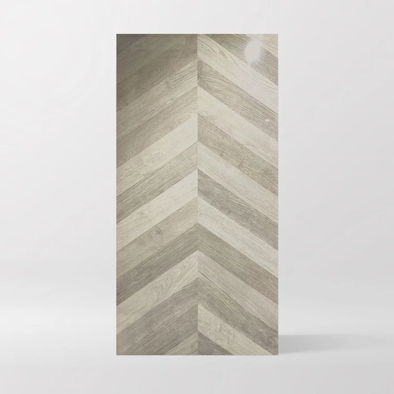 60x120cm Polished Glazed Light Grey & Taupe Wood Grain Chevron Design Full Body Tile for Classic & Contemporary Mix Style
