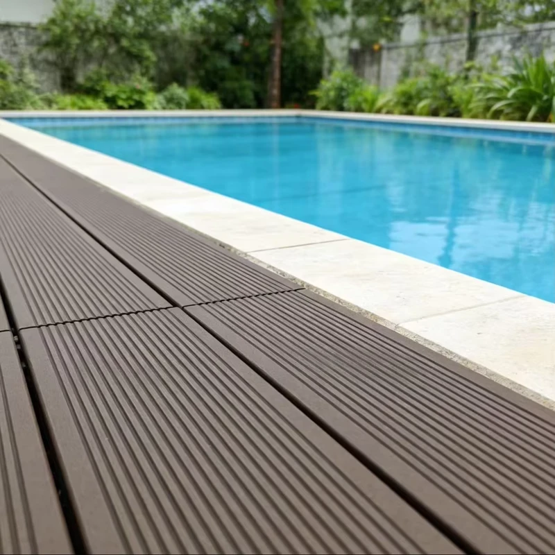 Anti Fade Waterproof Anti Slip WPC Decking for Swimming Pool Area Outdoor Garden 140H25 L Hollow Lightweight Easy Install