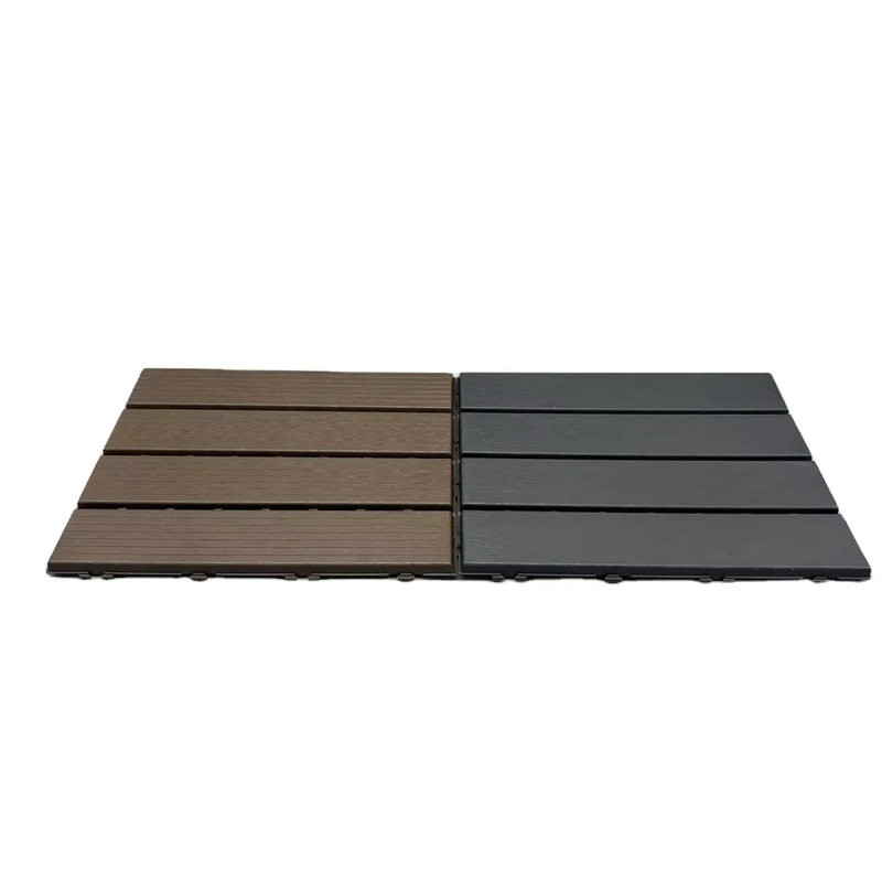 Anti Slip & Waterproof Outdoor Interlocking Plastic Decking Tile Flooring Square Shape Garden PP Tiles in Stone Grey and Black