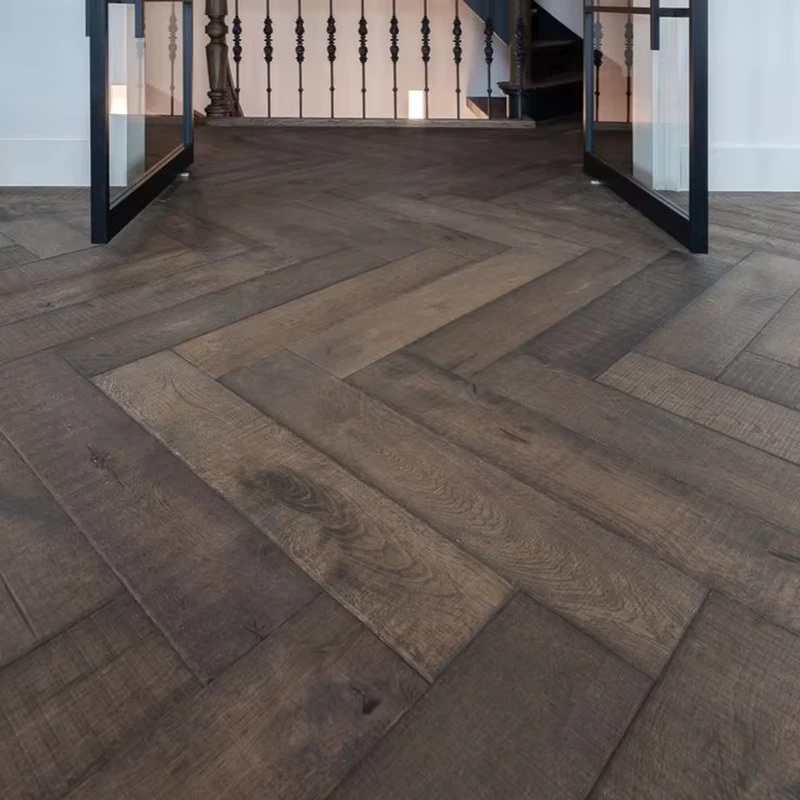 Apolloxy Engineered Wood Flooring Herringbone Oak Brushed Modern Grade ABC with T&G Easy to clean for Indoor Use