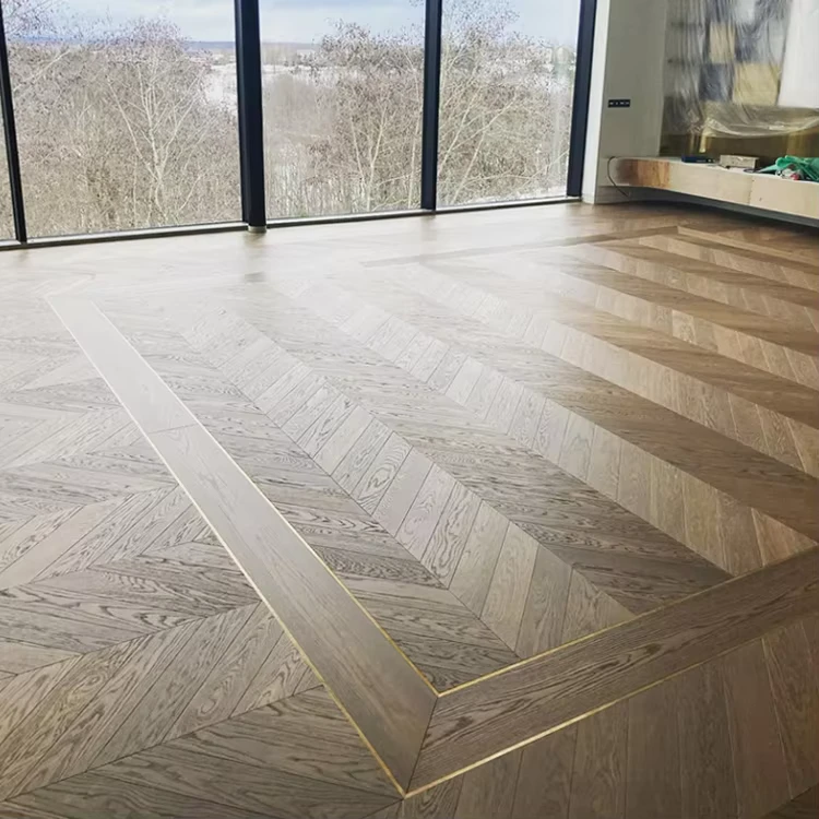 Apolloxy Luxury Brushed Engineered Hardwood Flooring Parquet White Oak Birch Customized Chevron Engineered Flooring