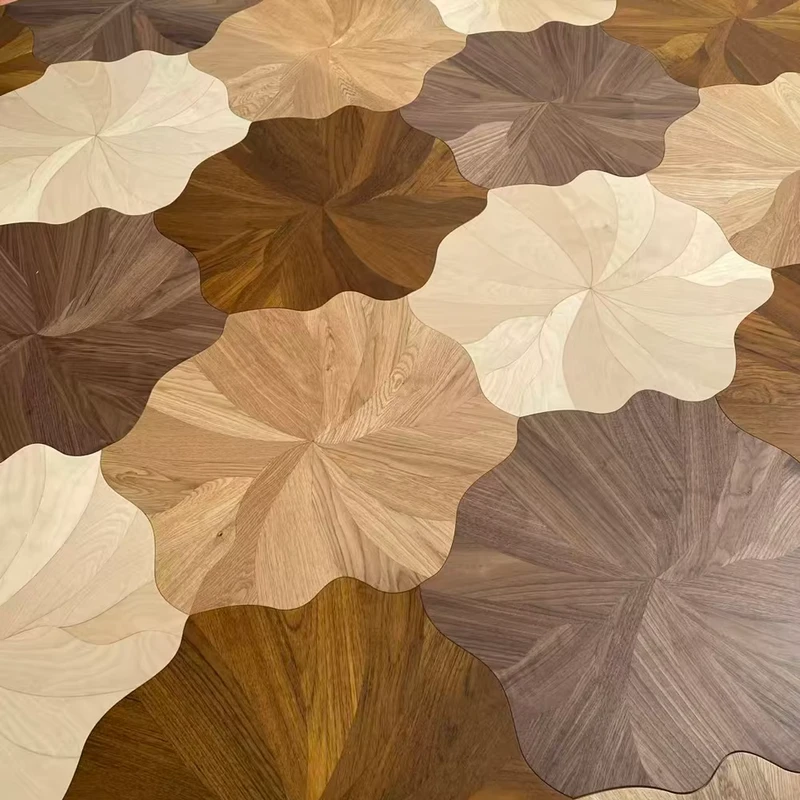 Artistic Multi-layer Solid Wood Parquet Flooring Leaf Pattern Engineered Wood Flooring for Luxury Interior