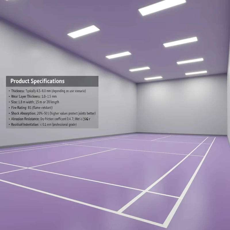 Badminton Court PVC Sports Flooring Roll Vinyl Indoor Gym Floor Mat Anti slip Shock Absorbing Easy Maintenance for Sports Hall