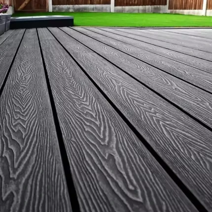 Black Contemporary Anti Slip Brushed WPC Decking Composite Waterproof Flooring Board with Interlocking System for Outdoor Use