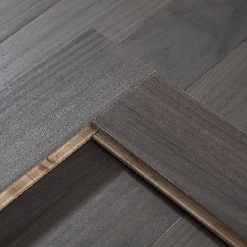 Black Walnut Engineered Hardwood Flooring Elegant Herringbone Design Wire Brushed Finish Click Lock 15mm Thickness Villa Indoor