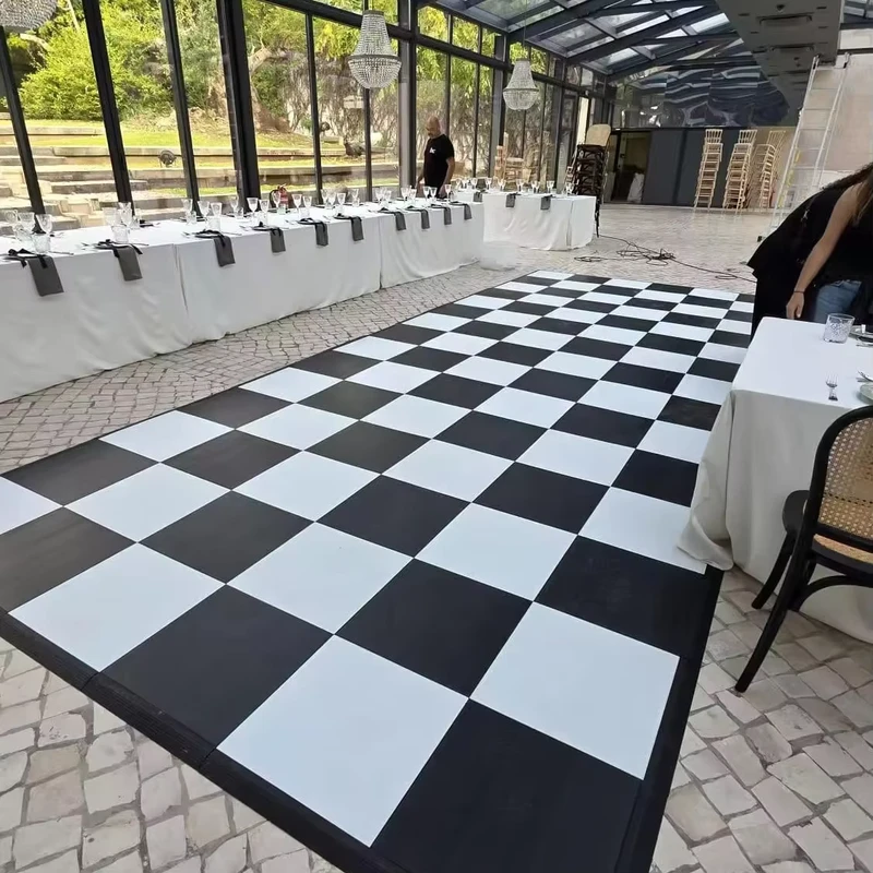 Black and White Portable Sports Flooring Interlocking Plastic Floor Tiles All-weather Anti-slip Modular Flooring