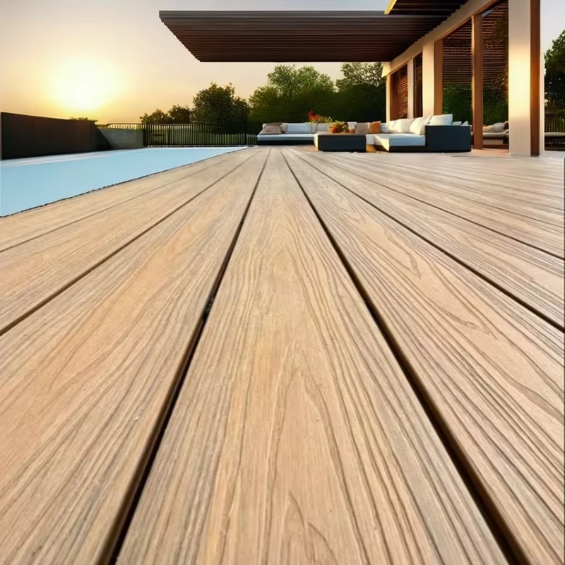 China Exterior Fireproof Brushed European Design Wpc Decking Co extrusion Decking Garden