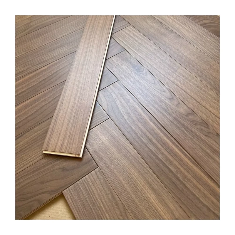 China Manufacture Prime Grade Hybrid Herringbone Hardwood Timber Parquet Engineered Wood Black Walnut Natural Timber Flooring