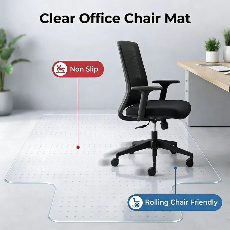 Clear Non Slip Office Chair Mat Heavy Duty Floor Protector Mat for Hardwood & Carpet Floors