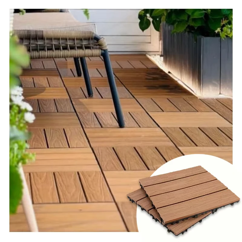 Co-Extrusion Outdoor Grain Anti Slip Wpc Composite Board Garden Terrace Engineered Decking Floor Interlocking WPC Deck Tiles