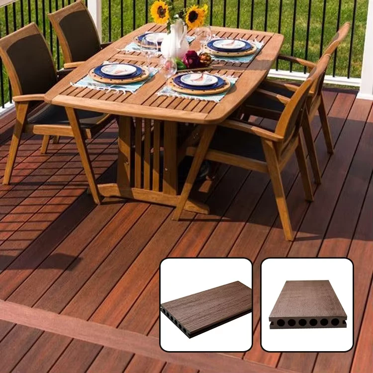 Co Extrusion Solid color Modern Brushed Waterproof Wood Plastic Outdoor Deck Flooring WPC Composite Decking with 6 Holes Inside