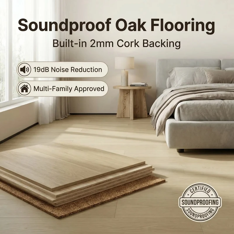 Cork Backed White Oak Engineered Wood Flooring Acoustic Planks for Apartments Bedrooms Living Rooms