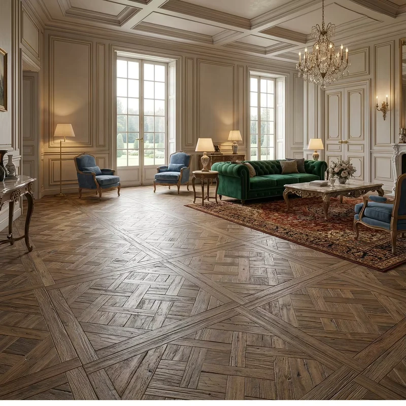 Court Luxury Versailles Parquet Solid Oak Laminate Flooring Durable Premium Home Decoration