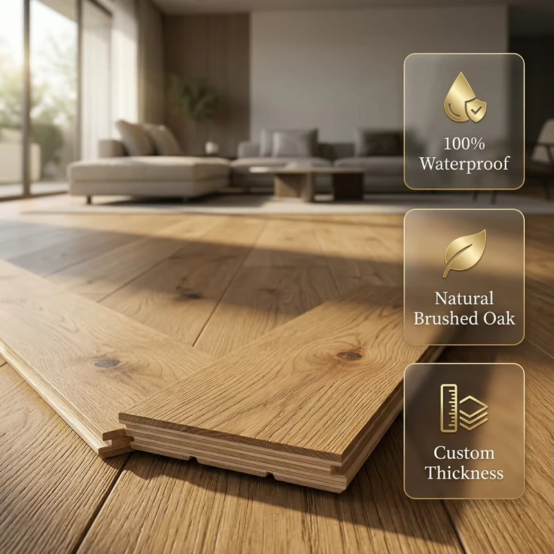 Curved Oak Engineered Wood Flooring Click Lock Brushed Custom Thickness Indoor Smooth Natural Modern Waterproof AC5 Abrasion