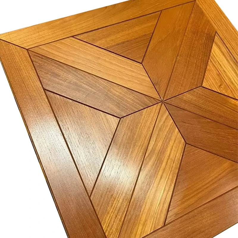 Custom 12mm Solid Wood Teak Parquet Flooring Engineered Exterior Laminated Tiles PU Coating for Living Room Outdoor Use