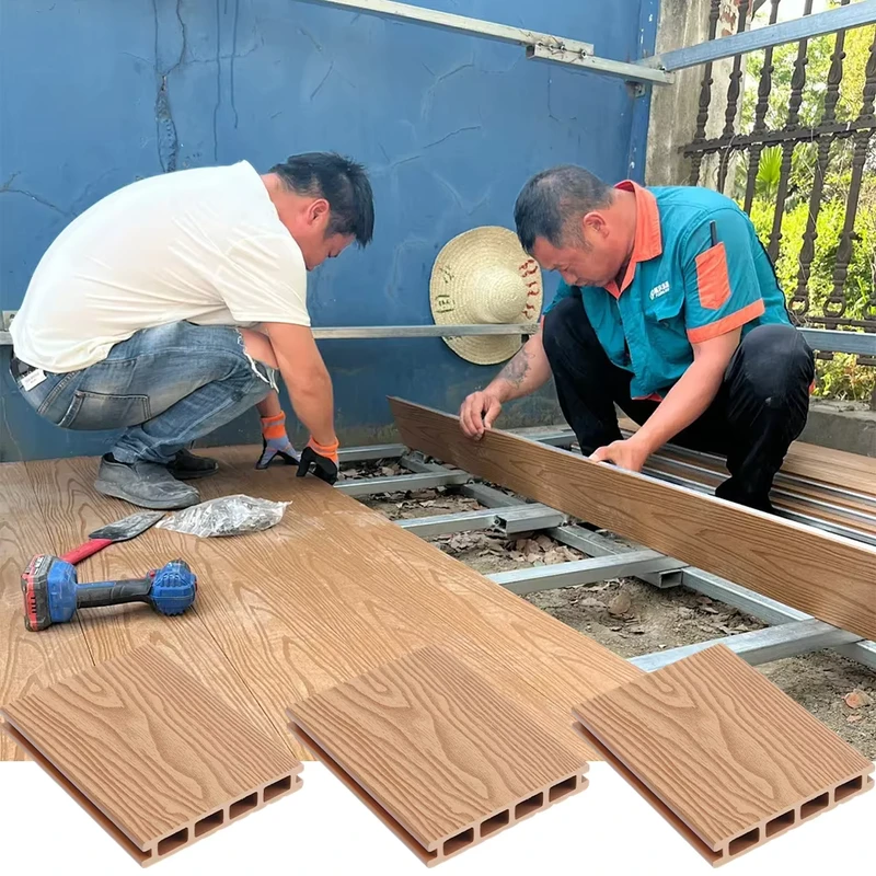 Custom Interlock WPC Outdoor Decking 3D Embossing Wood Grain Composite Decking Board Wood Plastic Texture Flooring