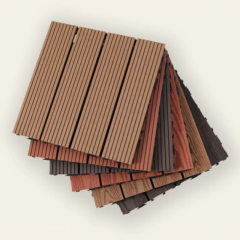 DIY Interlocking Square Deck Tiles Adhesive Free High Recycled Wood Plastic Composite Waterproof Fire Retardant Anti Slip for
