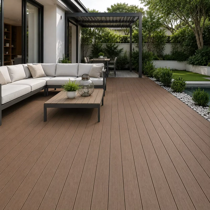 Durable Anti slip Composite Decking Boards Waterproof Outdoor Co extrusion WPC Decking for Poolside Terrace and Courtyard