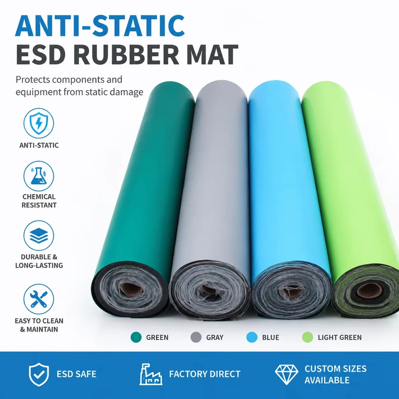 ESD Anti Static Rubber Mat High Temperature Resistant Antislip Customizable 10m Length Floor Table Mat for Electronic Workshop