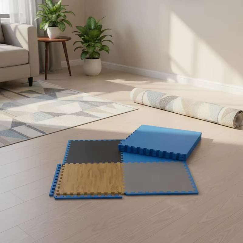 EVA Rubber Puzzle Mat Wood Grain Cork Puzzle Floor Tiles Durable Anti Slip Mat for Gym Home