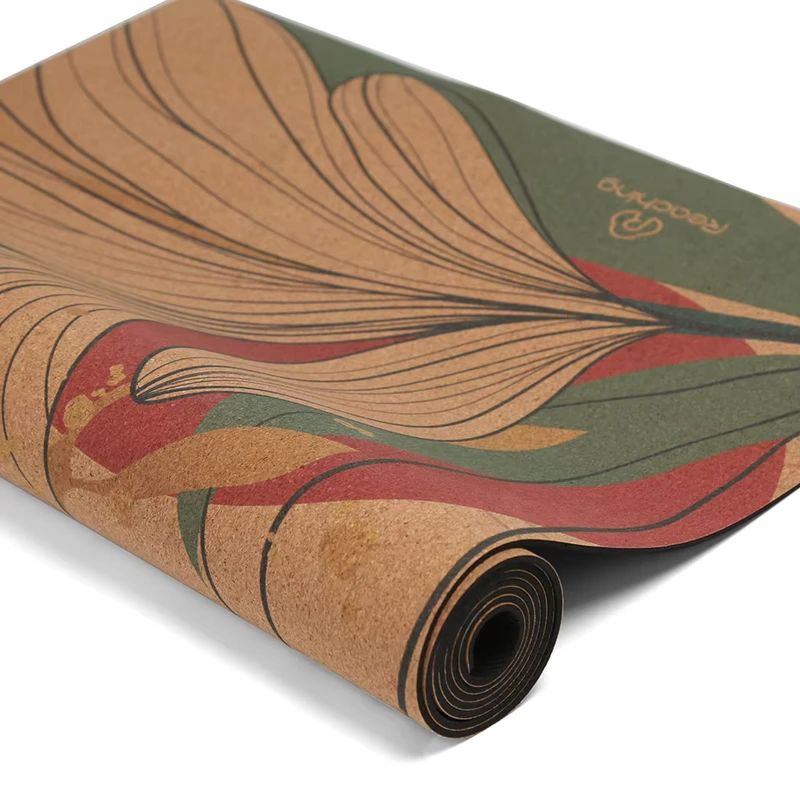 Earth Tone Non Slip Cork and Waterproof Cork Flooring with Sustainable Yoga Canvas Printed Exercise Cork Art Earthy Yoga Mat