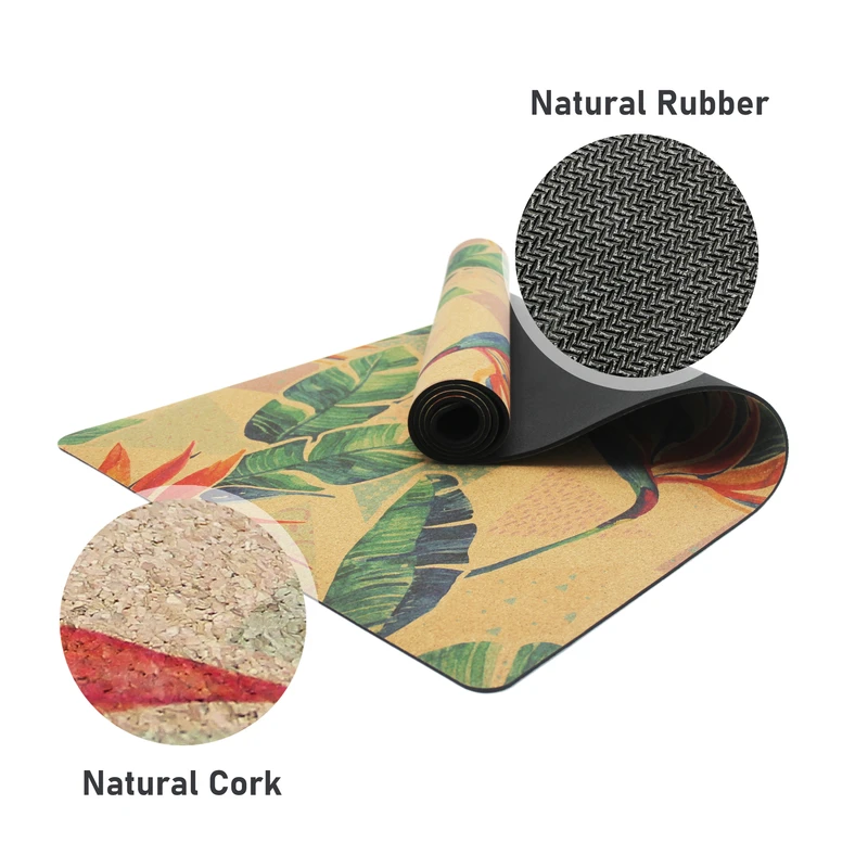 Eco Friendly Anti Slip Cork Yoga Mat 5mm Thick Antibacterial Mouldproof for Home Gym
