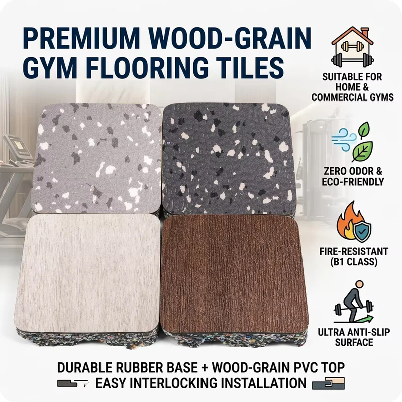 Eco Friendly Shock Absorption Rubber Flooring Gym Fitness Center Indoor Sports Court PVC Rubber Mats Wood Grain
