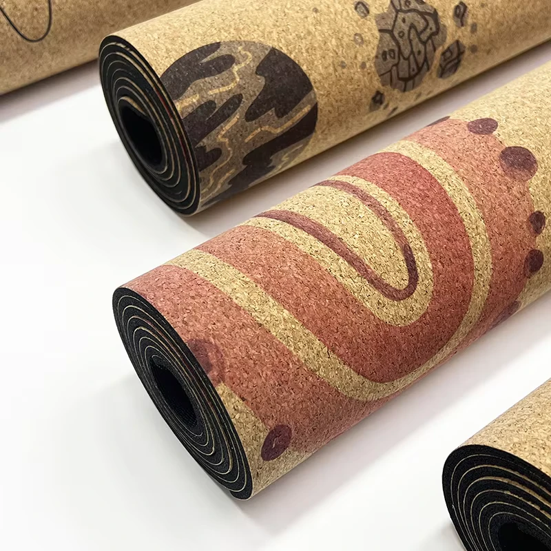 Eco Non Slip Unique Design Natural Cork Rubber Fitness Training Mat Non Slip for Home Pilates Meditation Fitness