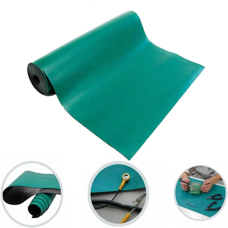 Eco friendly Green Smooth 2 Layer Antistatic ESD Mat High Temperature Reclaimed Rubber Cleanroom Floor Table Anti Static Mat