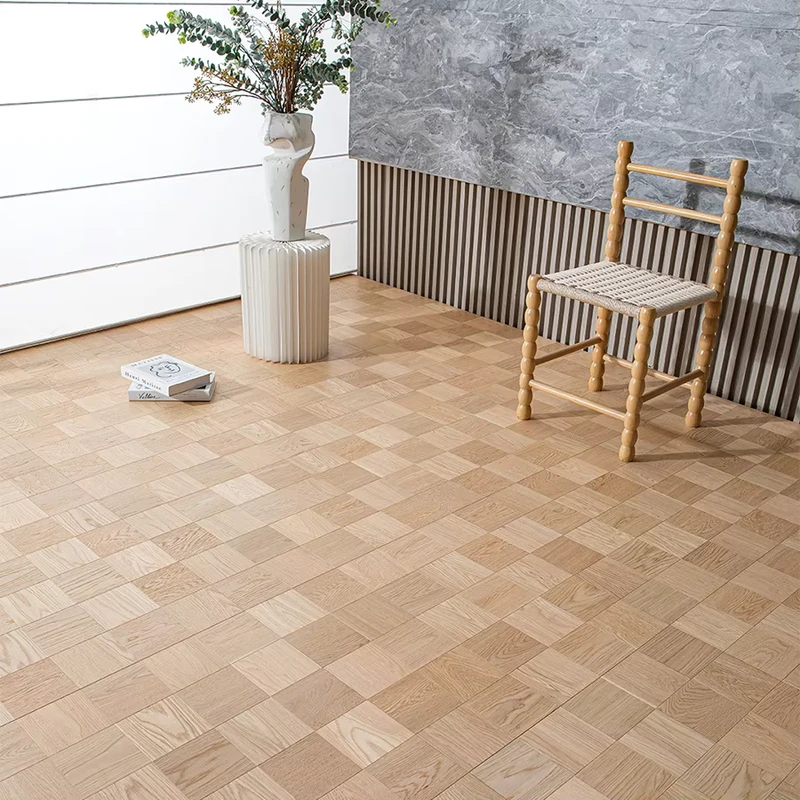 Engineered Oak Parquet Flooring Checkerboard Patterns Click Lock Stable Durable for Living Room Kitchen Bathroom Villa