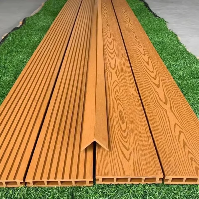 European Design Outdoor Deck WPC Material High Gloss Brushed Finish Wood Flooring Plastic Composite Decking Board