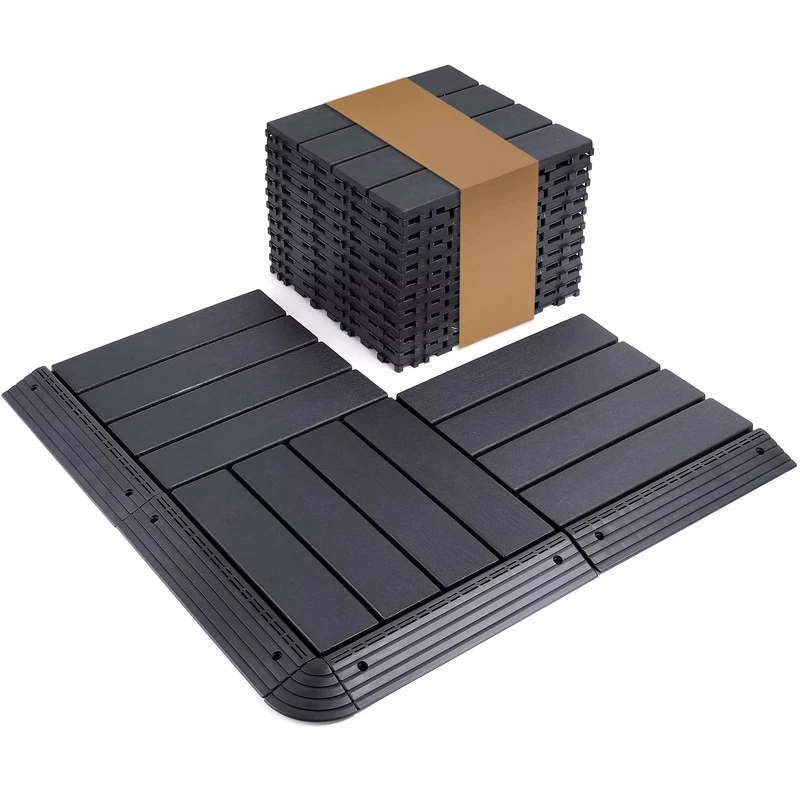 Exterior PP Base Deck Tiles Interlocking Plastic WPC Decking Tiles Outdoor