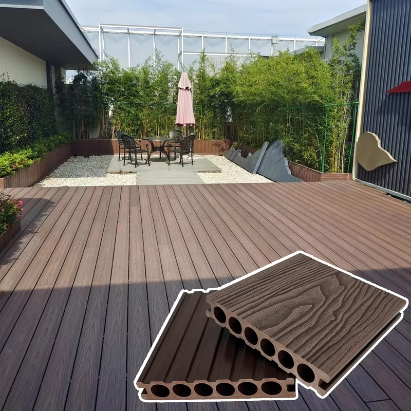 Factory Custom WPC Decking 1st Gen 6 Round Hole 3D Embossed Wide Groove Flooring