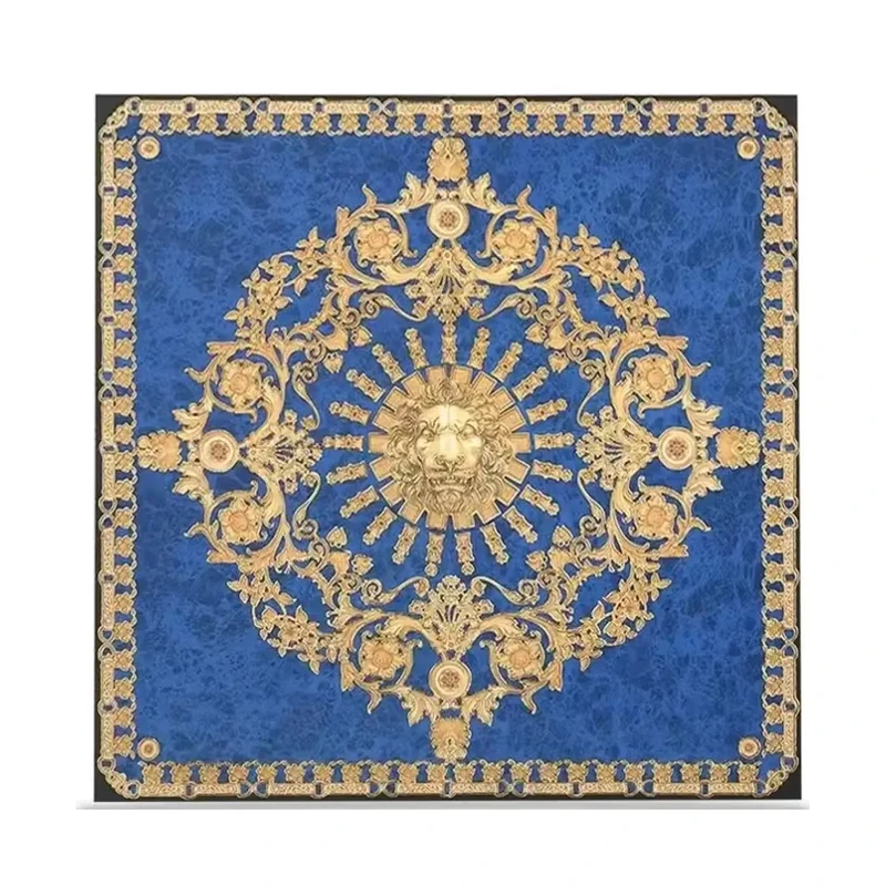 Gold Plated Lion Head Floor Parquet Tile Blue Carpet Tile for Villa Background Wall Porch Customization Firebrick