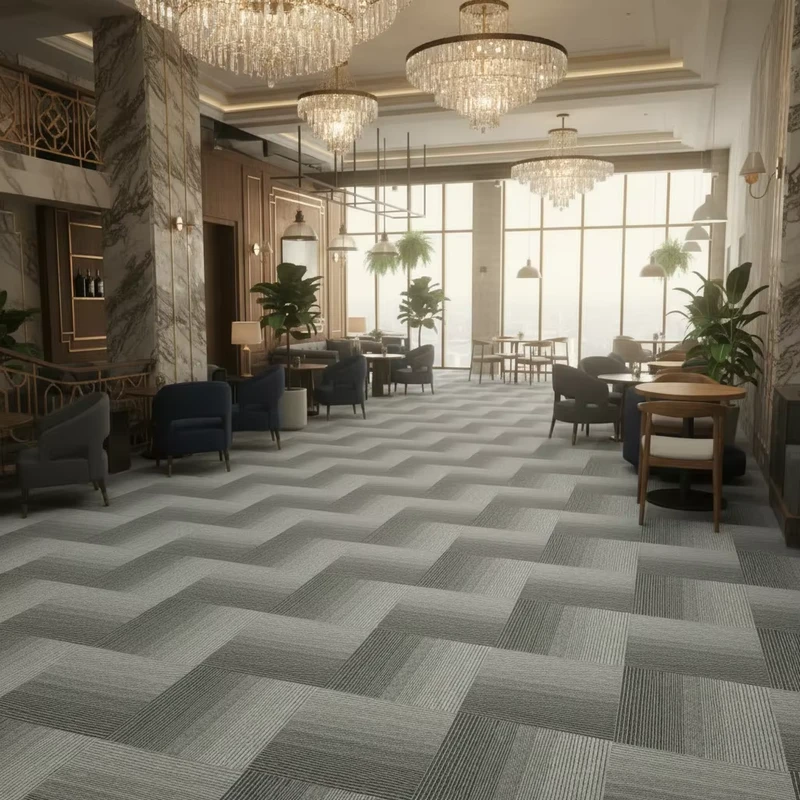 Green Eco Friendly Carpet Tiles Hotel Lobby Soft Touch Anti Static Fire Retardant Durable Removable Floor Covering