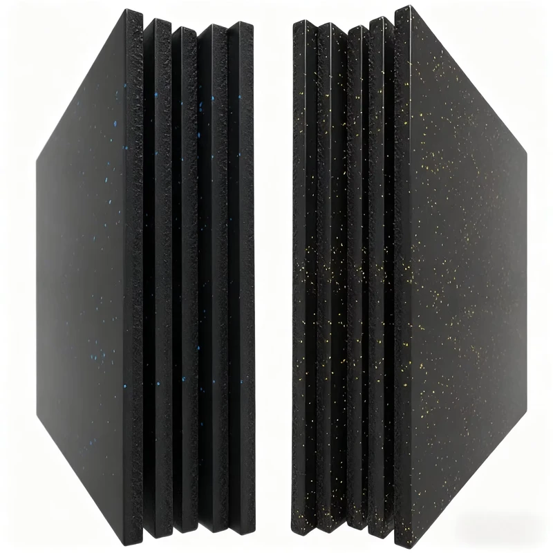 Gym Rubber EPDM Flooring 20mm Thick Composite Rubber Mat with Glossy PU Surface Blue/Yellow 500x500mm Washable