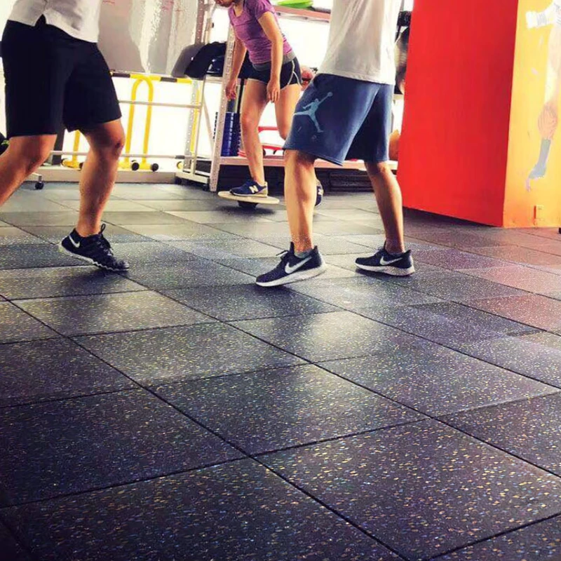 Gym Rubber Flooring 15mm Thick Composite Rubber Mat with Glossy PU Surface Protective Flooring