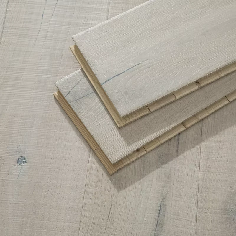 Handscraped Modern White Oak Engineered Wood Flooring Click Lock Full Birch Base 1910mm Length for Villa Living Room Bathroom