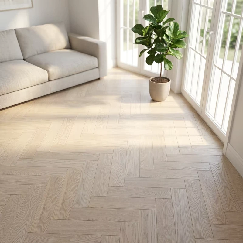 Herringbone Ash Solid Wood Multilayer Engineered Flooring Modern European Design Wear Resistant Click Lock Bathroom Villa