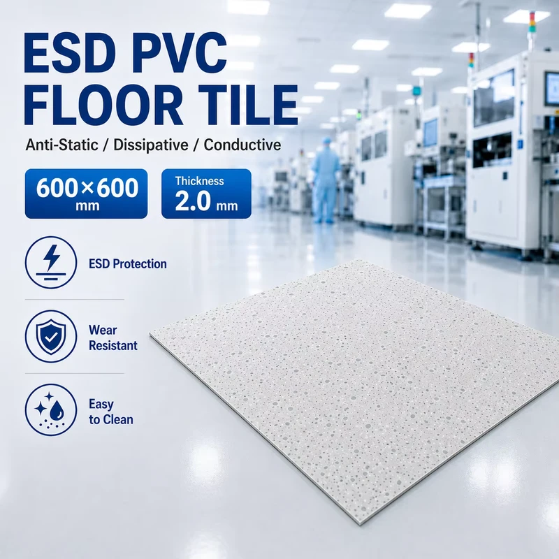 High Density ESD Floor Tiles for Semiconductor Cleanrooms With Flame Retardant and Waterproof Features