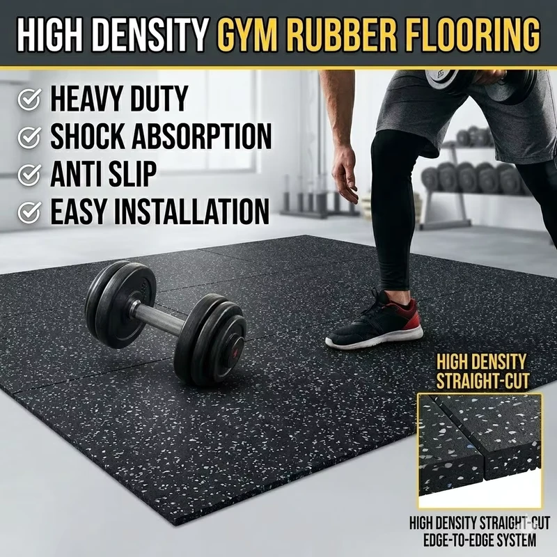 High Density Rubber Gym Flooring Roll Interlocking Gym Floor Mat Heavy Duty Fitness Flooring