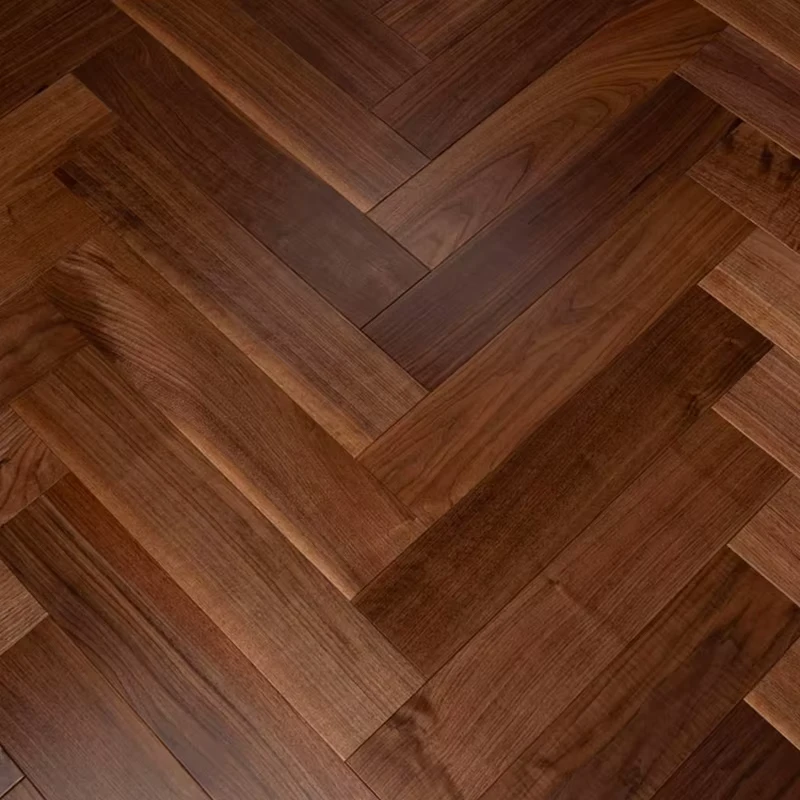 High Performance Farmhouse FSC Multilayer Wooden Floor High Gloss Black Walnut Waterproof Herringbone Flooring Engineered Wood
